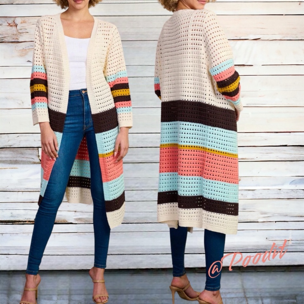 POLAGRAM Color block open front cardi  M L - Picture 2 of 5